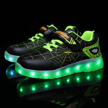 Size 26-37 Kids Led USB Recharge Glowing Shoes Children's Hook Loop